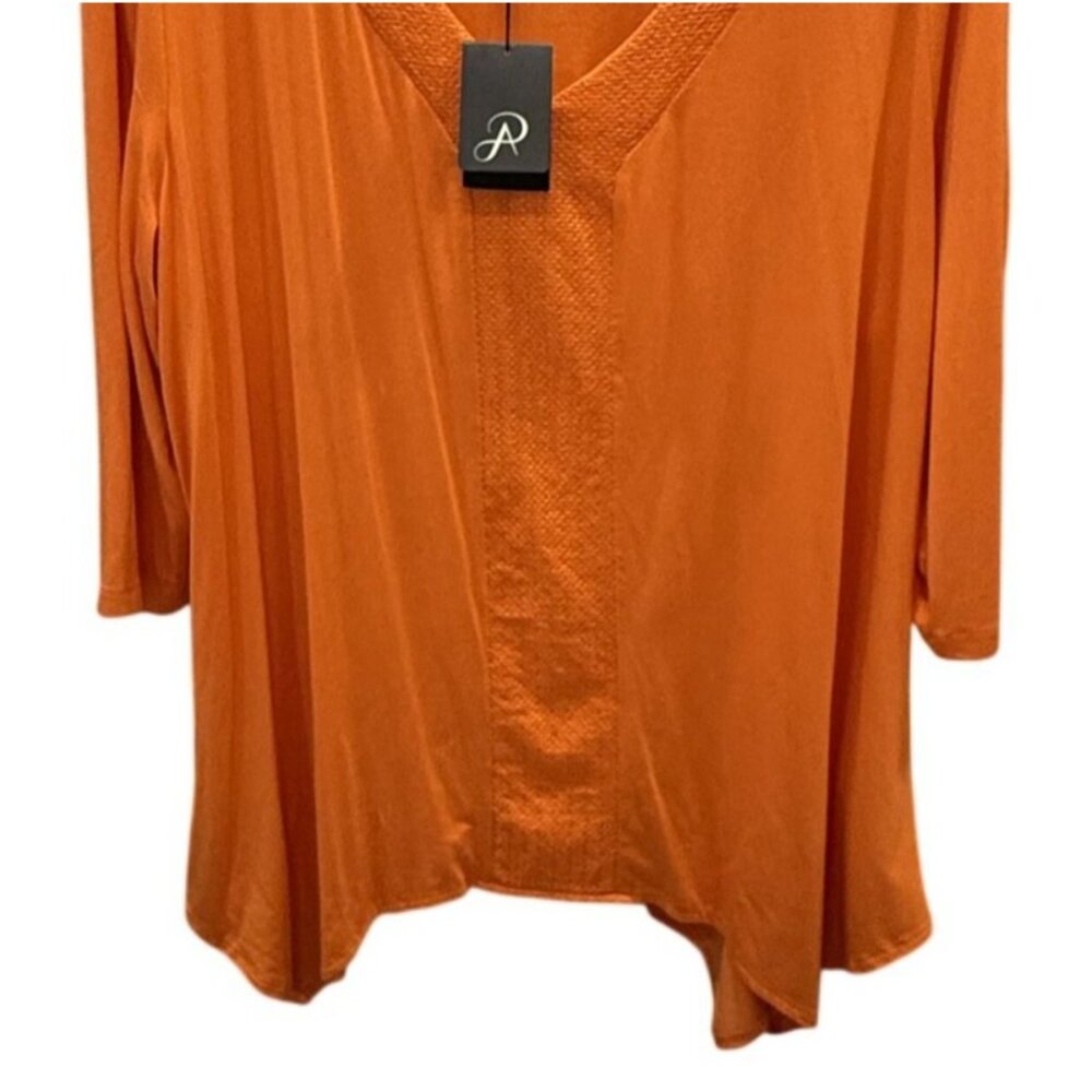 Adrianna Papell Womens 2X Orange 3/4 Sleeve Lightweight Blouse Sharkbite - Picture 3 of 6